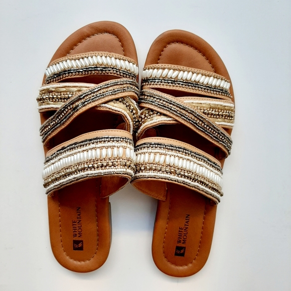 white mountain beaded sandals